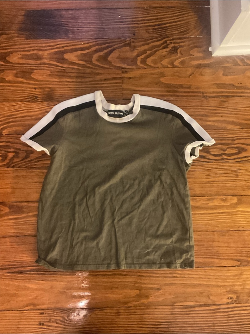 PrettyLittleThing Olive Green Tee with White & Black Trim